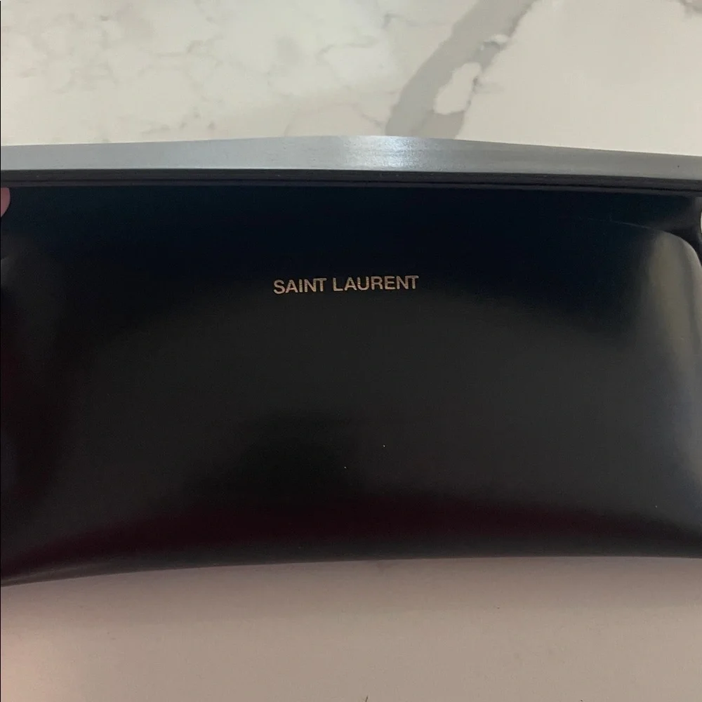 Saint Laurent Black and Silver Shield Sunglasses